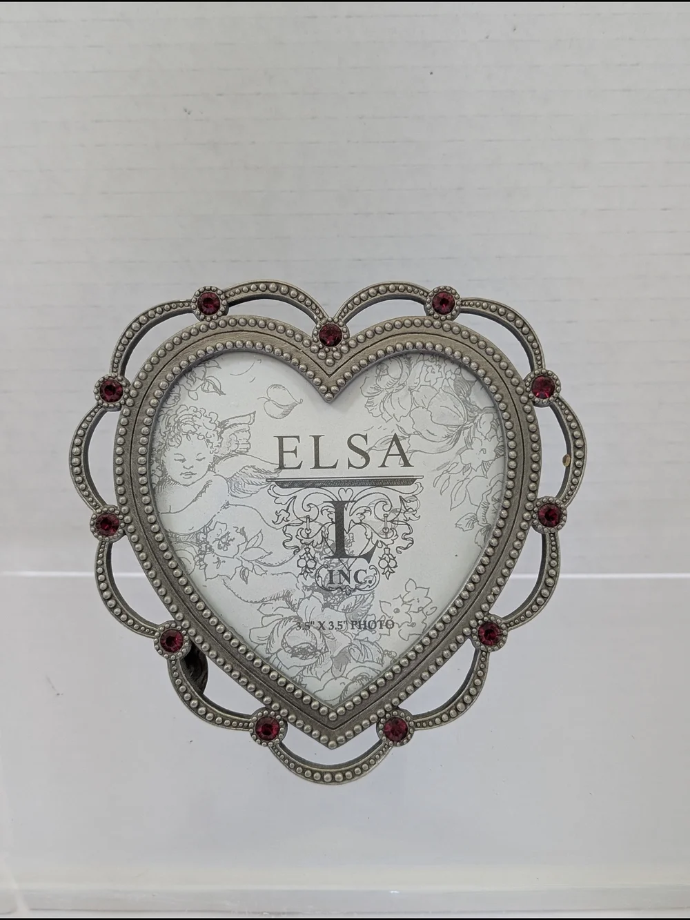 ELSA Silver Heart Photo Frame with Red Gem Accents